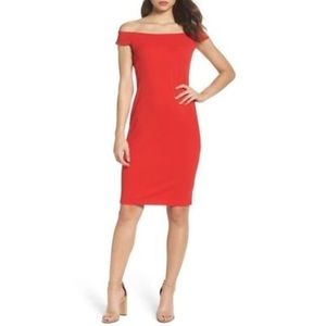 Eliza J Red off the Shoulder Sheath Dress